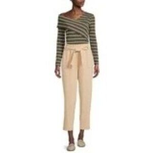 Nine.Eight NWT Women's Pants Paper Bag Waiste Belted Ankle Length Beige Size XL